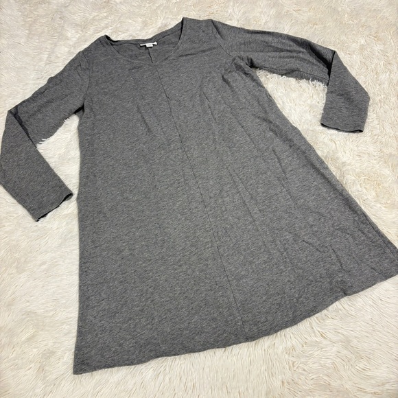 J. Jill Pure J. Jill Gray V Neck Pima Cotton Stretch Shirt Dress Pockets SP - Picture 1 of 12
